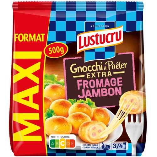 Lustucru Gnocchi à Poêler Extra Jambon Fromage 500g