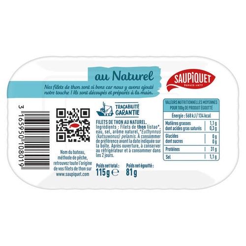 Saupiquet Filets de Thon au Naturel 115g