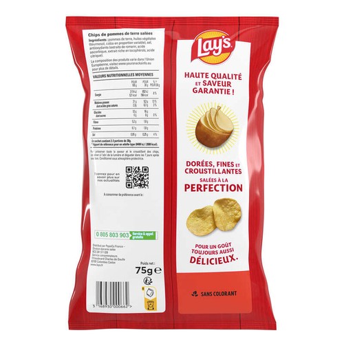 Lay's Chips Nature salées 75g