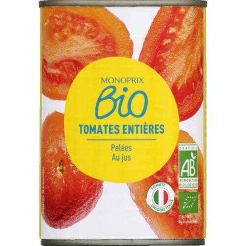 Monoprix bio tomates entières pelées 400g