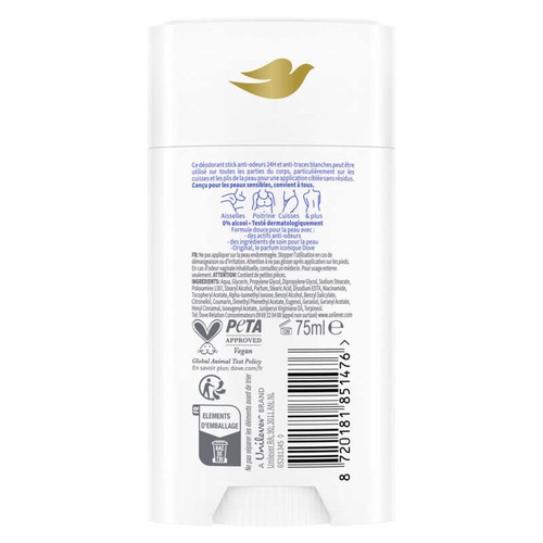 Dove Déodorant pour Tout le Corps Stick Original 75ml