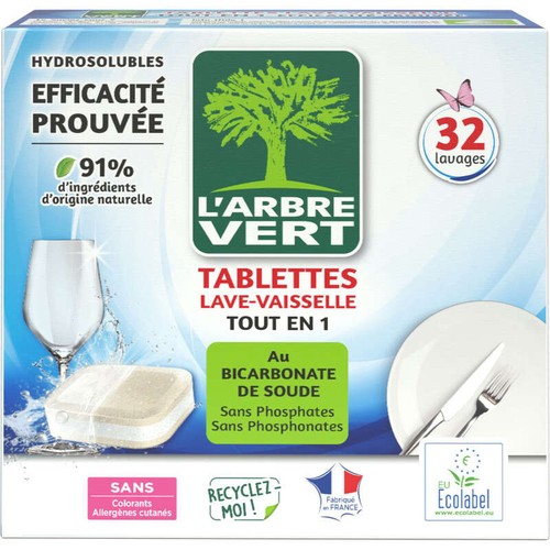 L'Arbre Vert Tablettes Lave-vaisselle Bicarbonate de Soude x32