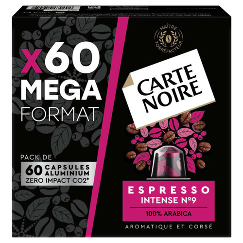 Carte Noire 60 capsules alu espresso intense n°9 méga format 330g