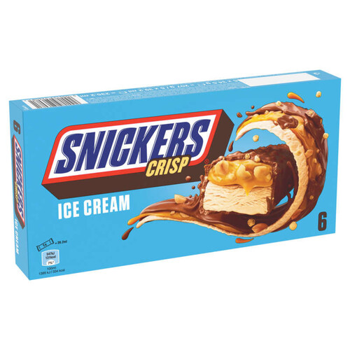 Snickers Crisps Glace Cacahuètes, Chocolat et Riz soufflé x6 207g