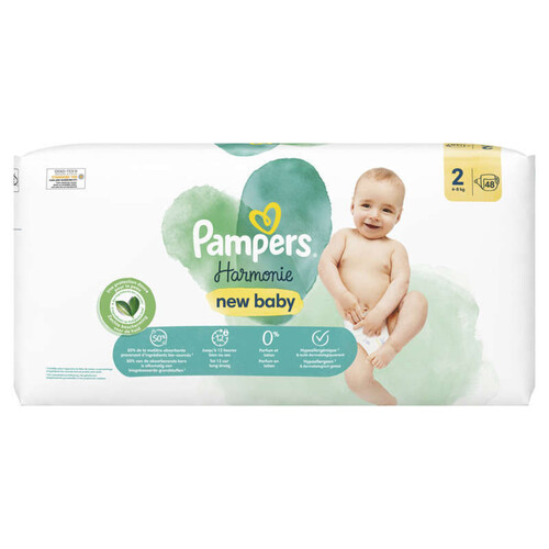 Pampers harmonie couches taille 2, 48 couches, 4kg - 8kg