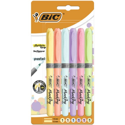 Bic highlighter grip pastel surligneurs pointe biseautée