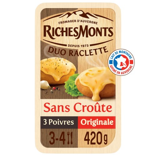 RichesMonts Fromage À Raclette Sans Croûte 3 Poivres Et Classique 420G