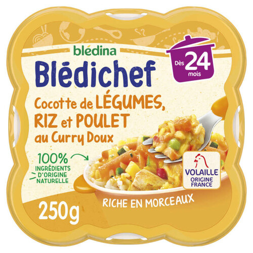 Bledina Bledichef 250G Cocotte De Légumes, Riz Et Poulet Au Curry Doux Dès 24 Mois