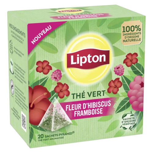 Lipton Thé Vert Fleur D'Hibiscus & Framboise 20 Sachets Pyramid®