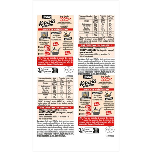 Herta Knacki Saucisses Sel Réduit x4 140g