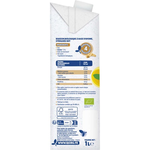 Bjorg Boisson Avoine Bio 1L