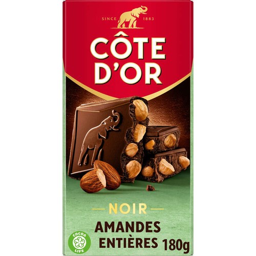 Côte D'Or Tablette Chocolat Noir Aux Amandes Entières 180g