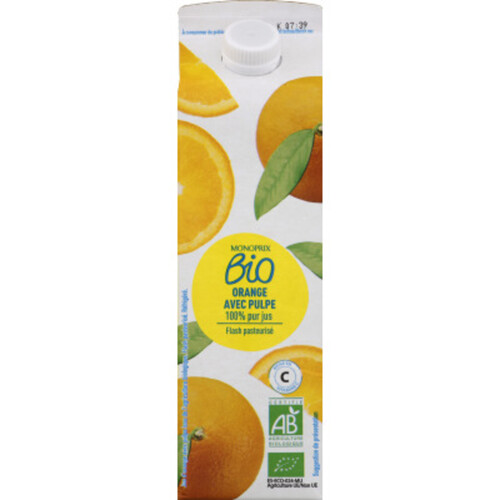 Monoprix Bio 100 % pur jus d'orange, avec pulpe, bio 1