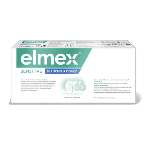 Elmex Dentifrice Sensitive Blancheur 0% colorants 2x75ml