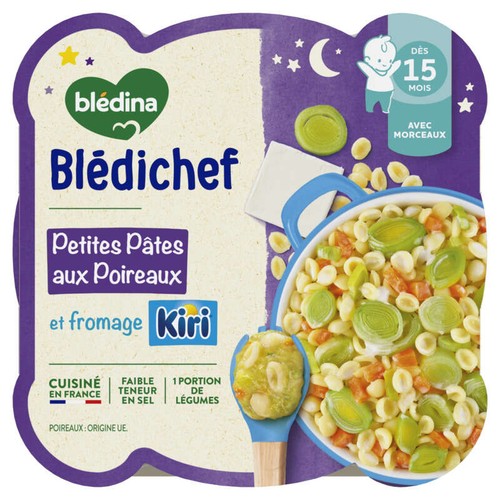 Blédichef Petites Pâtes aux Poireaux et fromage Kiri dès 15 mois 250g