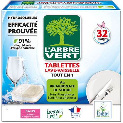 L'Arbre Vert Tablettes Lave-vaisselle Bicarbonate de Soude x32