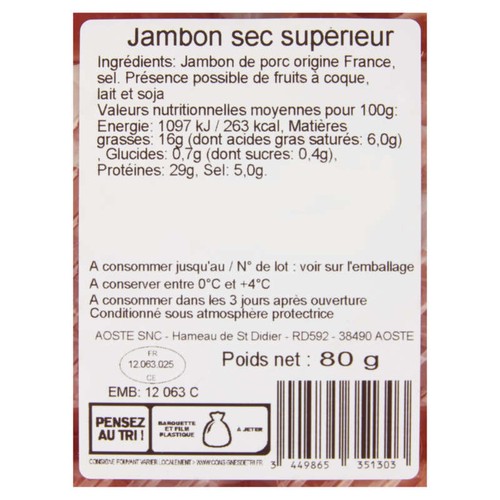 Aoste Dentelles de Jambon Sec 80g