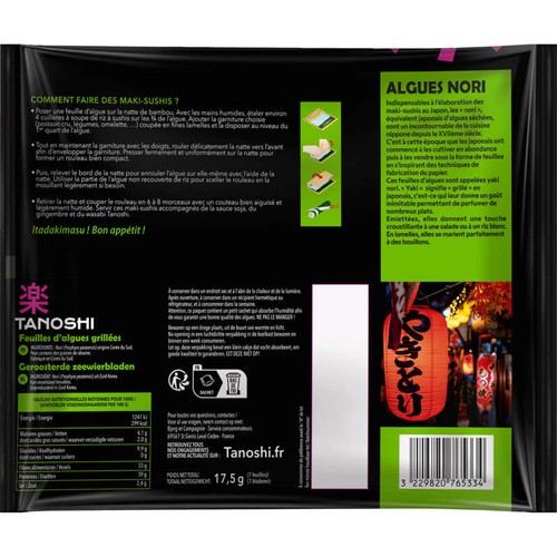 Tanoshi Japon Algues Nori Grillées Pour Sushi et Maki 17,5g
