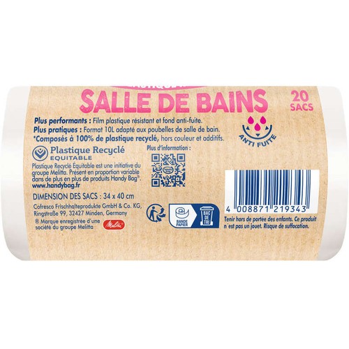 Handy bag sacs poubelle pour salle de bains 20x10L