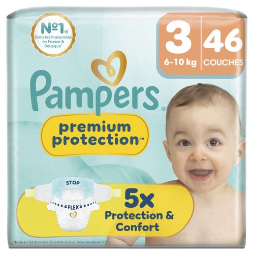Pampers Premium Protection Taille 3 - 6kg-10kg – x46 Couches