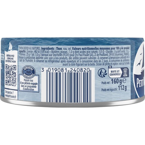 Petit Navire Thon entier naturel responsable 112g