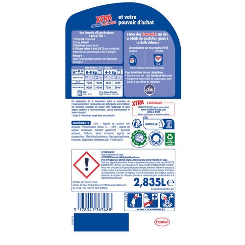 X.Tra Lessive Liquide Total 4+1 *63 Lavages 2,835L