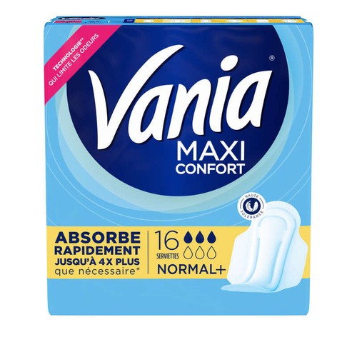 Vania Serviettes Hygiéniques Maxi Confort, normal+ x16