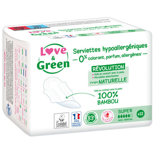 [Para] Love and Green Serviettes Hypoallergéniques Super x12