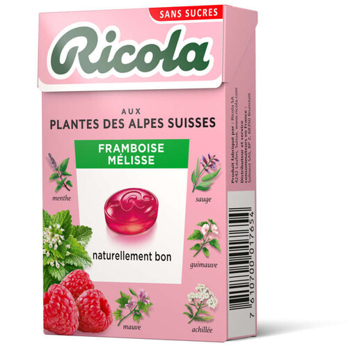 Ricola Plantes des Alpes Suisses sans Sucres Framboise Mélisse 50g