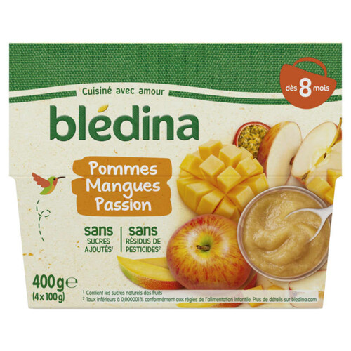 Bledina Coupelles Fruits Pommes Mangues Passion 4X100g Dès 8 Mois