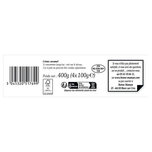 Bonne Maman Crème aux œufs frais, caramel 4x100g