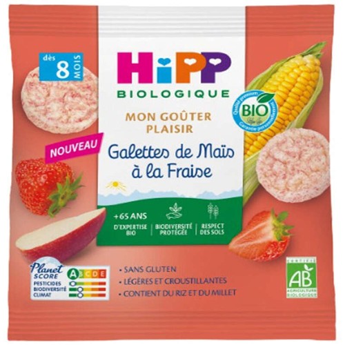 Hipp Biologique Galettes de maïs à la fraise bio sachet dès 8 mois 23g