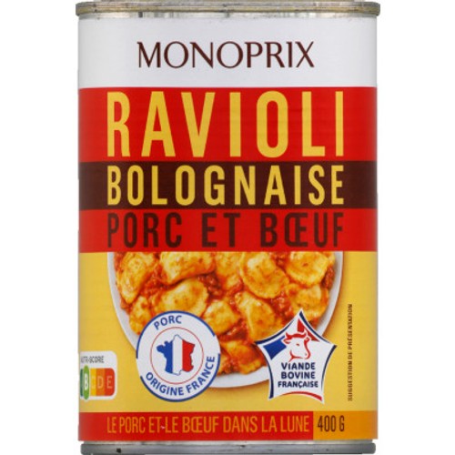 Monoprix Ravioli bolognaise porc et bœuf 400g