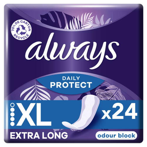 Always dailies protect protège-slips extra long technologie odour block 24 unités