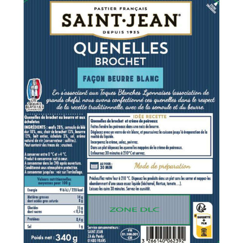 Saint Jean Quenelles de brochet au beurre et aux échalotes 340g