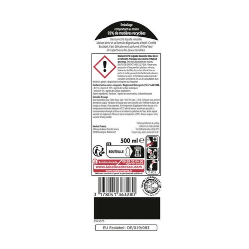 Maison Verte Liquide Vaisselle Aloe Vera 500ml