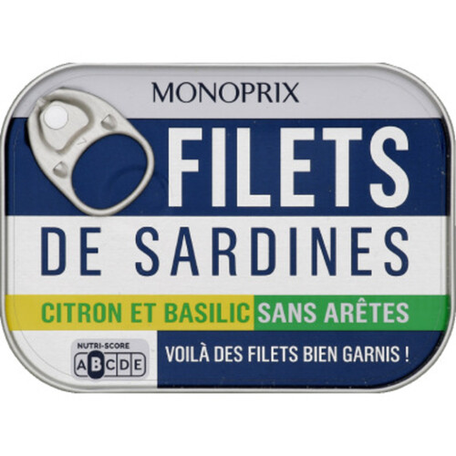 Monoprix Filets de Sardines Citron et Basilic Sans Huile 70g