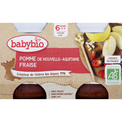 Babybio Petits Pots Pomme Fraise dès 6 Mois 2x130g