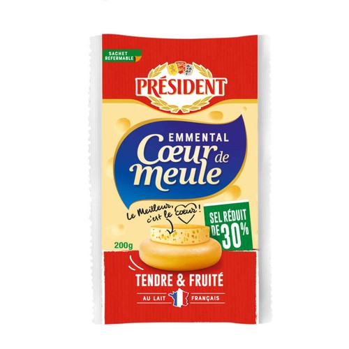 Président Emmental Cœur De Meule Portion -30% De Sel 200g