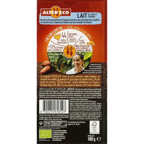 Alter Eco Choco Lait Riz Souffle Bio 100g