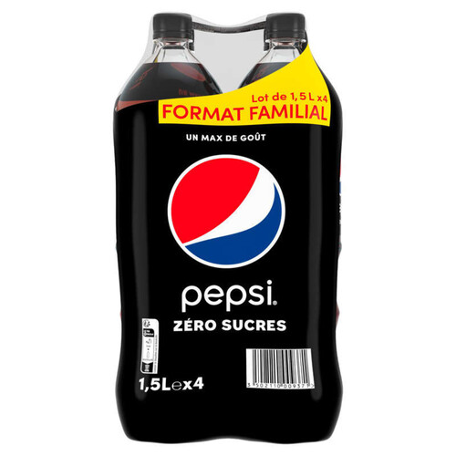 Pepsi - Soda zero sucres au cola - Les 4 bouteilles de 1,5L