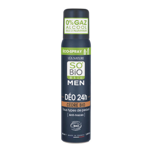 So' Bio Déodorant men spray cèdre anti traces tous types de peaux 100 ml