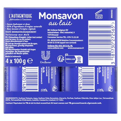 Monsavon Savon Lavant Antibactérien L'Authentique 4x100g