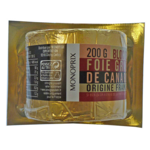 Monoprix Bloc de foie gras de canard, sous vide 200g