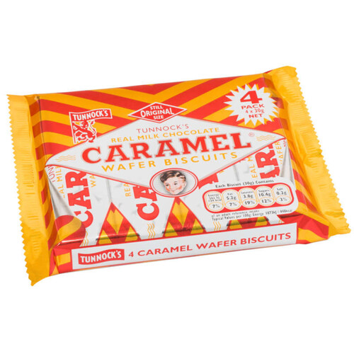 Tunnock's gaufrettes fourrées au caramel enrobées de chocolat lait 4x 30g