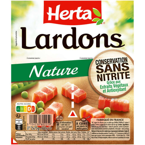 Herta Lardons Nature sans nitrite 2x 75g