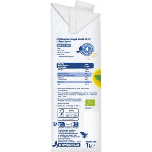 Bjorg Boisson Végétale Riz Nature Bio 1L