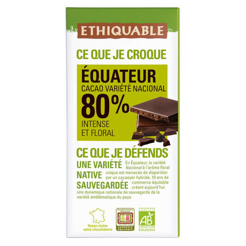 Ehiquable Chocolat Noir 80% Bio 100G