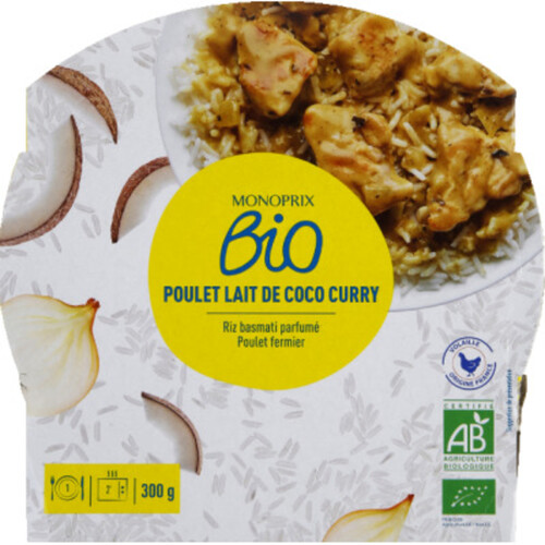 Monoprix Bio poulet lait de coco curry 300g