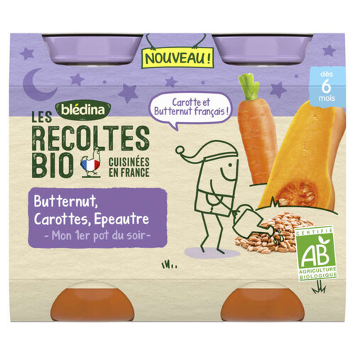 Blédina les Récoltes Pot Butternut Carottes Epeautre dès 6 mois Bio 2x200g